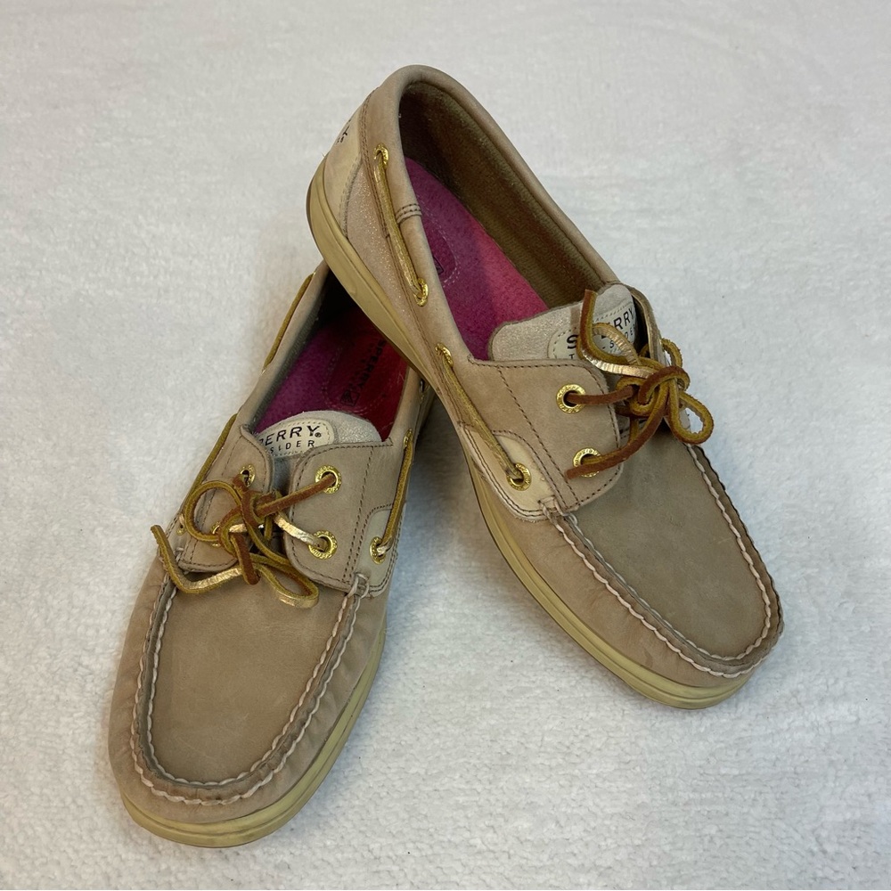 SPERRY TOP SIDER Bluefish Linen Gold Suede Leather Boat Shoes Women's Size US 8